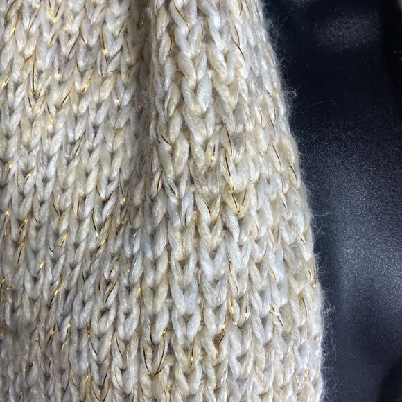 Chunky knit white braided scarf with light greys woven in and gold shimmer. - Picture 3 of 3